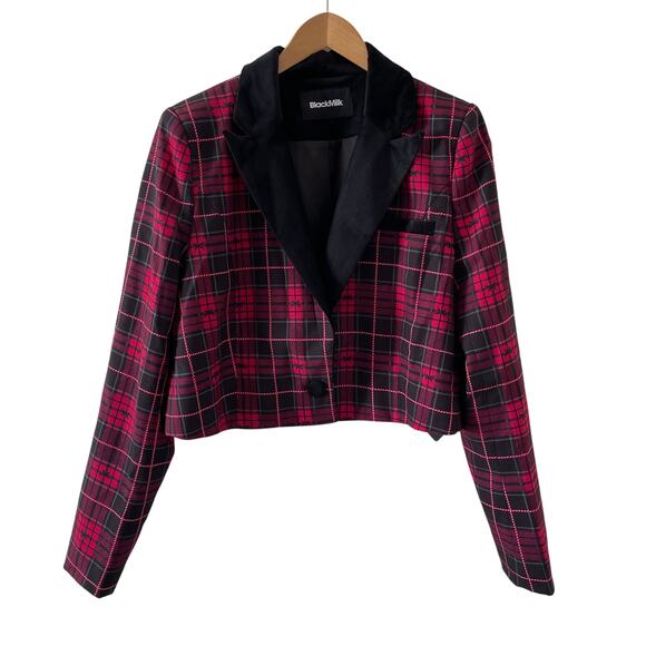 BlackMilk Jacket Womens Velvet Cropped Blazer Tartan Holiday Dressy Evening NWT - Picture 1 of 8